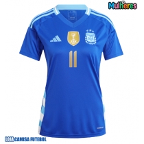 Camisa de Futebol Argentina Angel Di Maria #11 Equipamento Secundário Mulheres Copa America 2024 Manga Curta